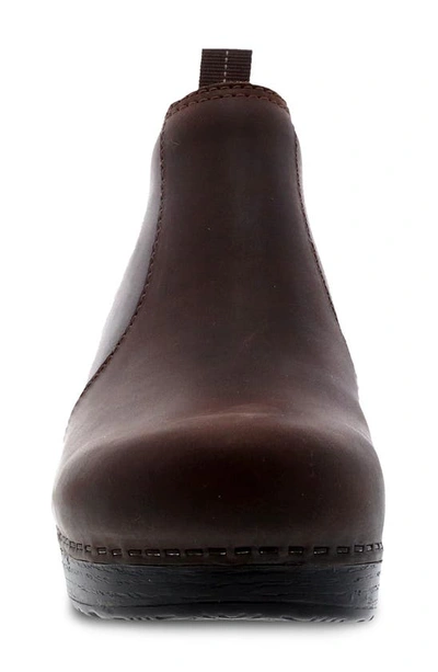 Dansko Ankle Boot With Side Elastics In Black Oiled Leather In Antique Brown Oiled