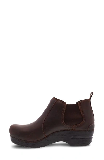 Dansko Ankle Boot With Side Elastics In Black Oiled Leather In Antique Brown Oiled