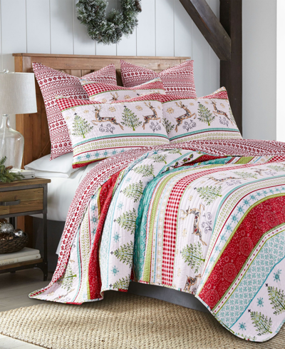 Levtex Comet & Cupid Folk Christmas Quilted Quilt, King In Red