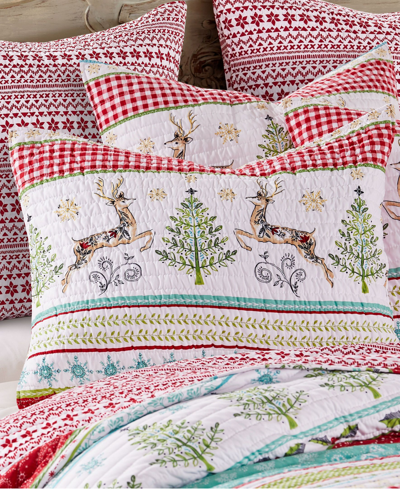 Levtex Comet & Cupid Folk Christmas Quilted Quilt, King In Red