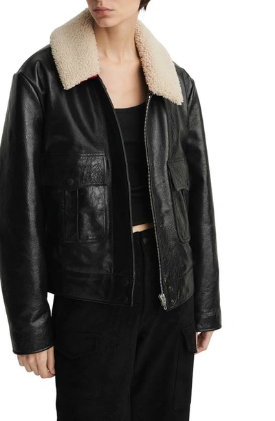 Shop Rag & Bone Colton Genuine Shearling Collar Leather Jacket In Black