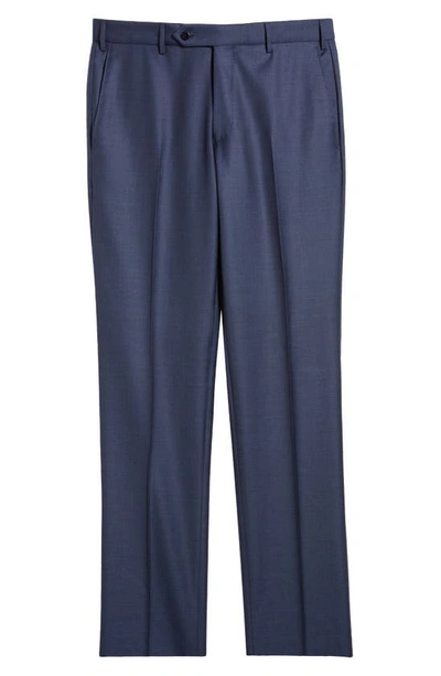 Zanella Parker Classic Wool Sharkskin Dress Pants In Blue