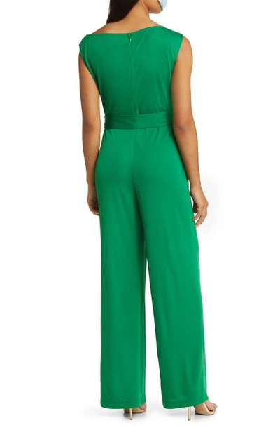 Shop Anne Klein Ruched Belted Jumpsuit In Emerald Mint