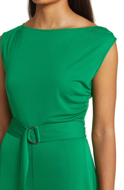 Shop Anne Klein Ruched Belted Jumpsuit In Emerald Mint