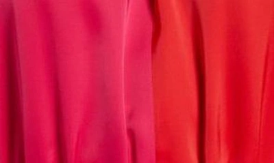 Shop Anne Klein Twist Neck Belted Colorblock Midi Dress In Poppy/ Amaranth