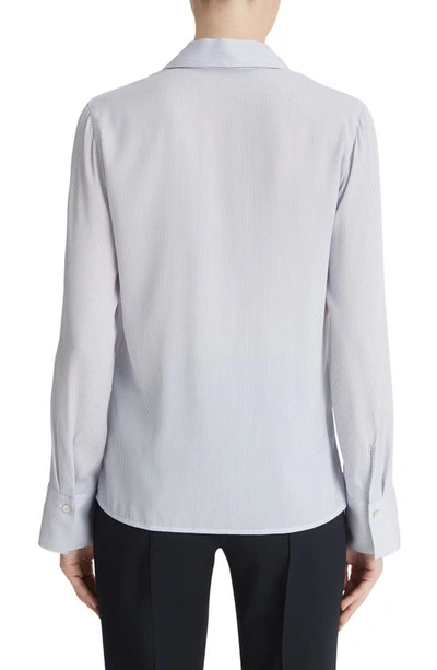 Shop Vince Micro Stripe Stretch Silk Popover Shirt In Sky Graphite