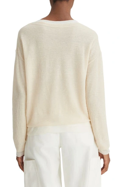 Shop Vince Double Layer Wool, Silk & Alpaca Crewneck Sweater In White Sand/ Off White