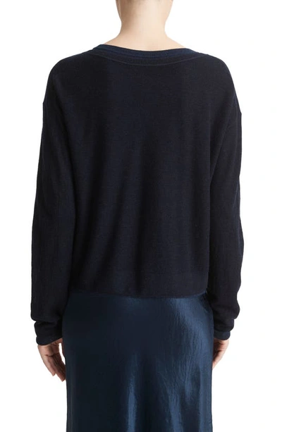 Shop Vince Double Layer Wool, Silk & Alpaca Crewneck Sweater In Coastal/ Light Coastal