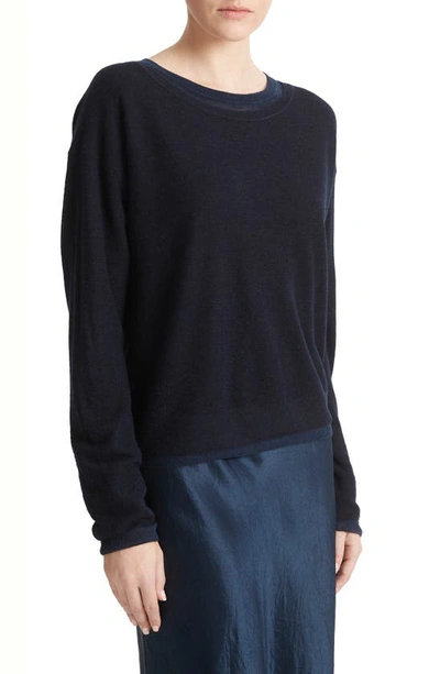 Shop Vince Double Layer Wool, Silk & Alpaca Crewneck Sweater In Coastal/ Light Coastal