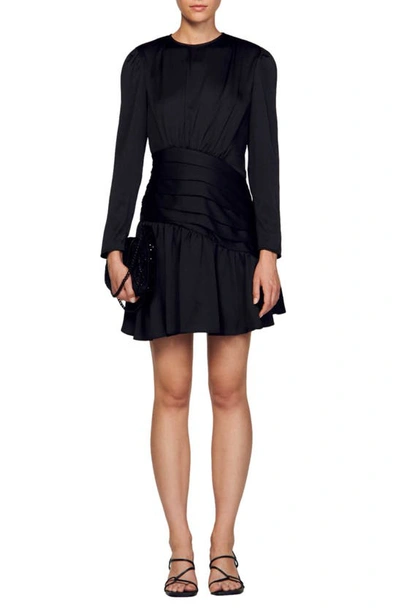 Shop Sandro Leticia Long Sleeve Fit & Flare Minidress In Black