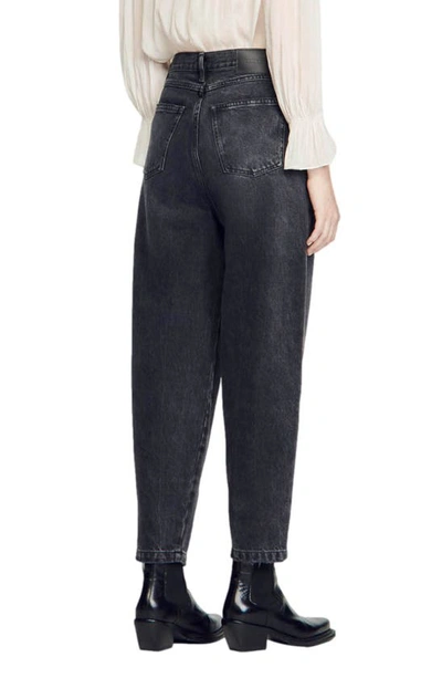 Shop Sandro Rawy High Waist Tapered Leg Jeans In Black