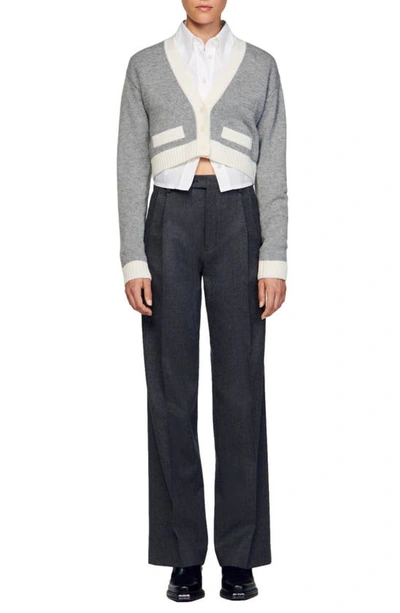 Shop Sandro Asria Crop Wool & Cashmere Blend Cardigan In Grey