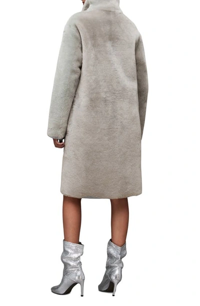 Allsaints Serra Reversible Shearling Coat In Pale Grey