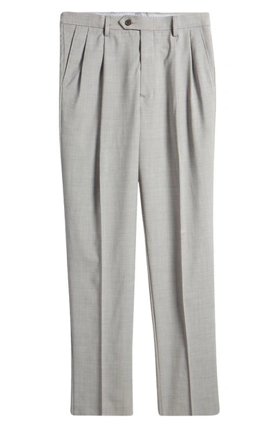 Shop Berle Pleated Tropical Weight Wool Dress Pants In Light Grey