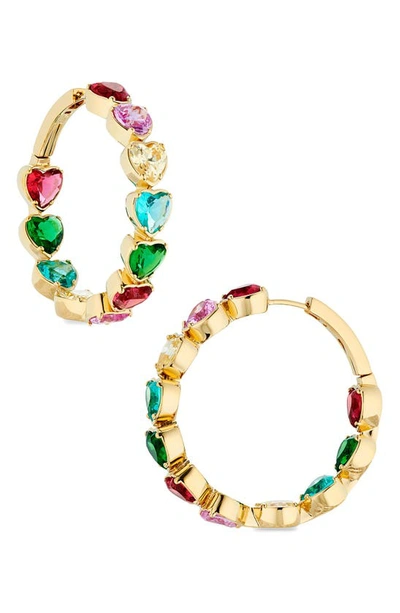 Shop Nadri Crystal Heart Hoop Earrings In Gold