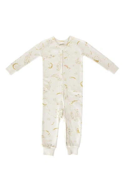 Shop Pehr Hatchlings Zip Fitted One-piece Organic Cotton Pajamas In Moondance