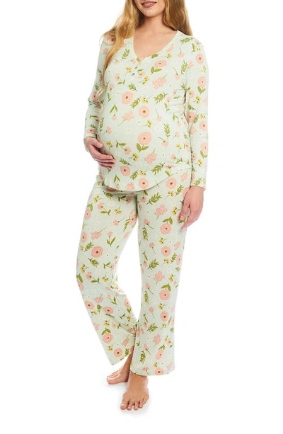 Shop Everly Grey Laina Jersey Long Sleeve Maternity/nursing Pajamas In Carnation