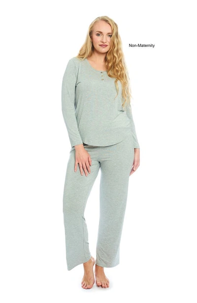 Shop Everly Grey Laina Jersey Long Sleeve Maternity/nursing Pajamas In Heather Grey Solid