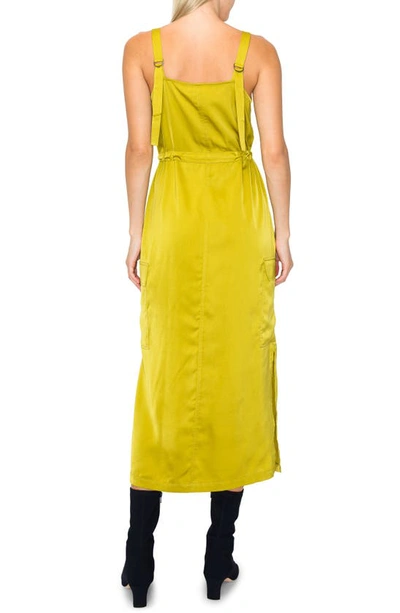 Shop Melloday Cargo Satin Dress In Chartreuse