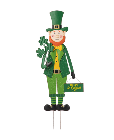 Glitzhome 36" H St. Patrick's Metal Leprechaun Yard Stake Or Standing Decor Or Wall Decor In Green