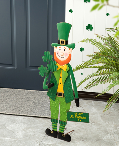 Glitzhome 36" H St. Patrick's Metal Leprechaun Yard Stake Or Standing Decor Or Wall Decor In Green