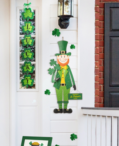 Glitzhome 36" H St. Patrick's Metal Leprechaun Yard Stake Or Standing Decor Or Wall Decor In Green