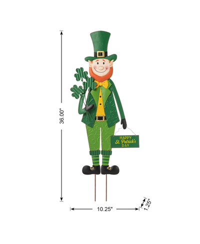 Glitzhome 36" H St. Patrick's Metal Leprechaun Yard Stake Or Standing Decor Or Wall Decor In Green
