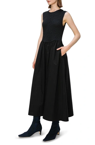 Shop Melloday Sleeveless Mixed Media Maxi Dress In Black