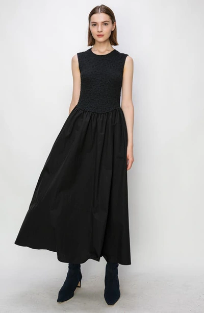 Shop Melloday Sleeveless Mixed Media Maxi Dress In Black