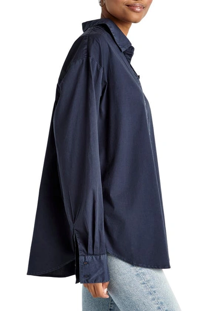 Splendid Avril Side Slit Button-up Shirt In Navy