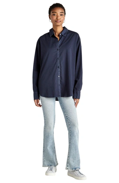 Splendid Avril Side Slit Button-up Shirt In Navy