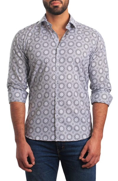 Shop Jared Lang Trim Fit Floral Print Cotton Button-up Shirt In White And Black
