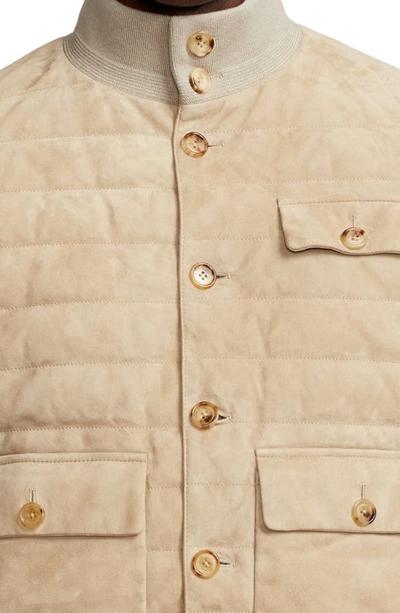 Shop Ralph Lauren Purple Label Kendall Suede 750 Fill Power Down Jacket In Truffle