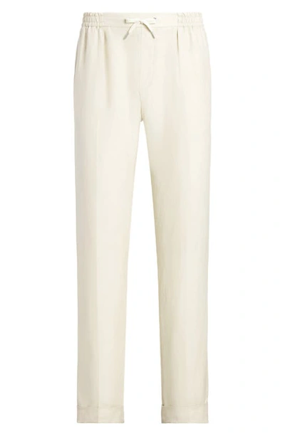 Shop Ralph Lauren Purple Label Dorset Silk & Linen Drawstring Pants In Off White