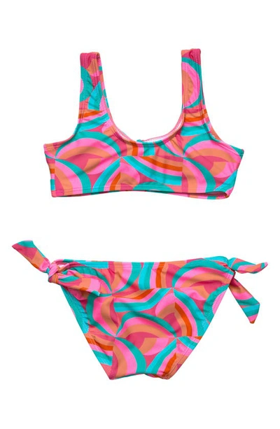 Snapper Rock Kids' Geo Melon Knot Front Two-piece Swimsuit In Red