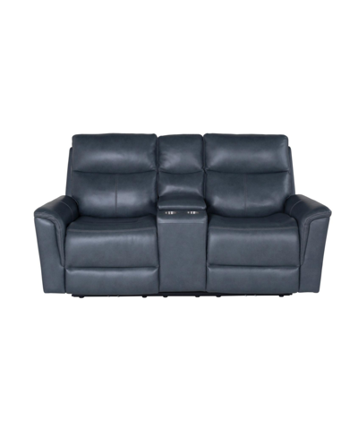 Shop Nice Link Drake 76" Leather With Power Headrest And Footrest Reclining Loveseat In Slate Blue