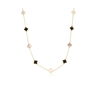 Shop The Lovery Mini Mother Of Pearl And Onyx Mixed Clover Necklace In Open Miscellaneous