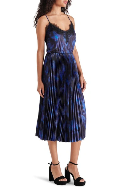 Shop Steve Madden Maira Lace Trim Pleated Midi Dress In Blue Multi