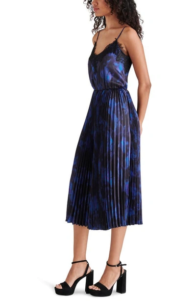 Shop Steve Madden Maira Lace Trim Pleated Midi Dress In Blue Multi