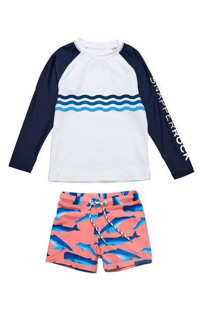 Snapper Rock Whale Tail Long Sleeve Two-piece Rashguard Swimsuit In Peach