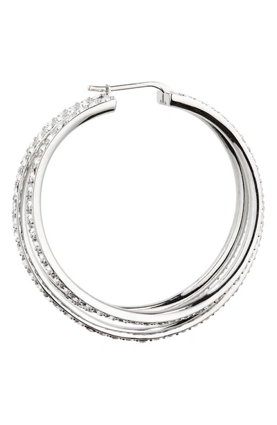 Shop Amina Muaddi Vittoria Hoop Earrings In White Crystal/ Silver Base