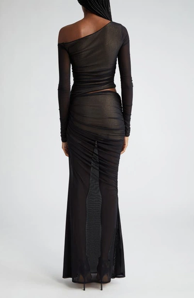 Shop Retroféte Aura Sequin Detail One-shoulder Gown In Black/ Nude