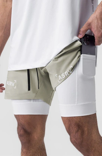 Shop Asrv Tetra-lite™ 5-inch 2-in-1 Lined Shorts In Sand Smoke Bracket/white