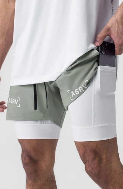 Shop Asrv Tetra-lite™ 5-inch 2-in-1 Lined Shorts In Sage Bracket/white