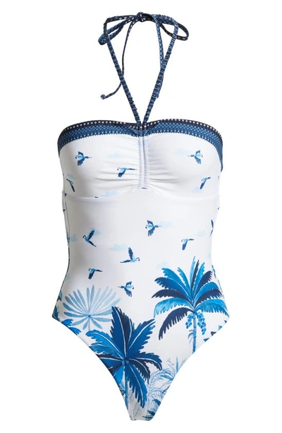 Shop Farm Rio Dream Sky Halter Neck Open Back One-piece Swimsuit In White