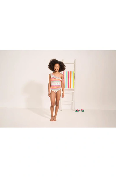 Hatley Ornate Tropical Ruffle Trim One-piece Swimsuit In White