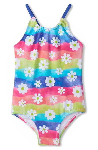 Shop Hatley Kids' Rainbow Flower One-piece Swimsuit In White