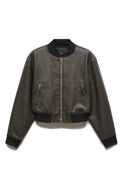 Shop Mango Worn Out Effect Bomber Jacket In Brown