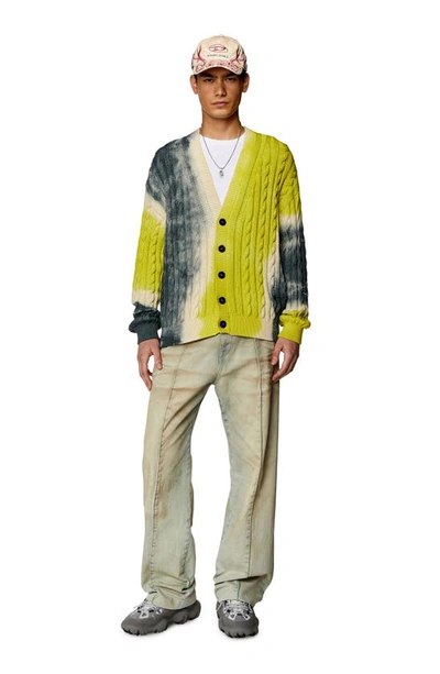 Shop Diesel K-jonny Tie Dye Cotton Cable Cardigan In Yellow Multi