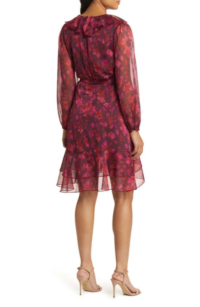 Sam Edelman V-neck Long Sleeve Ruffle Mini Dress Ruby Multi In Ruby Multi